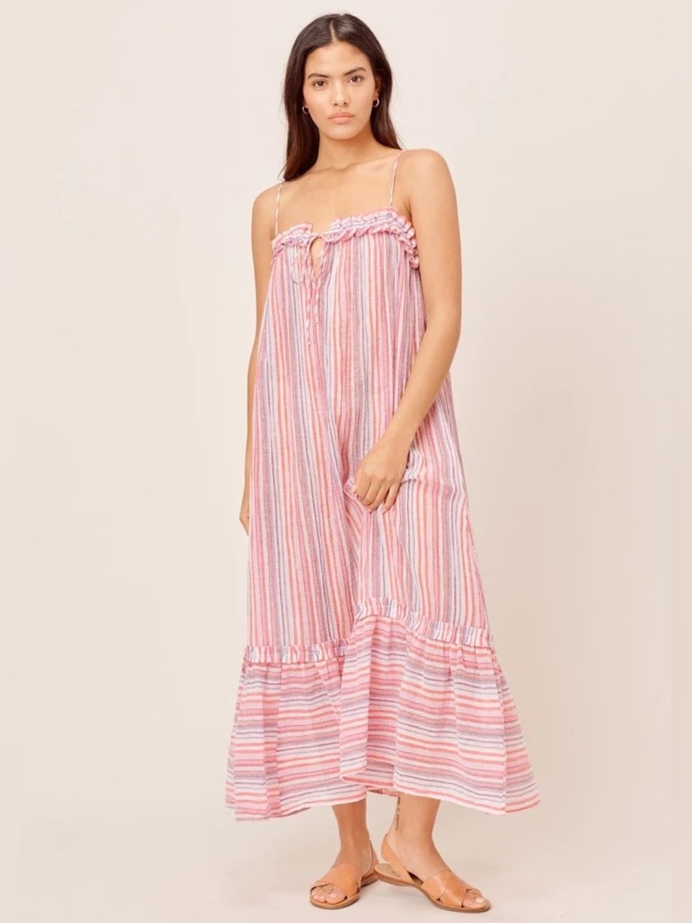 Striped Pink Spaghetti-Strap Sleep Dress